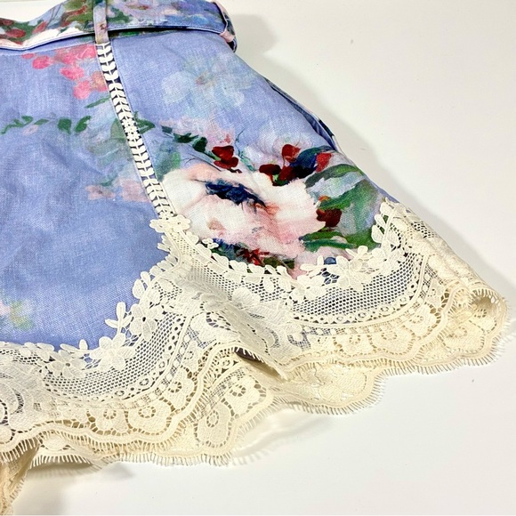 *SOLD* Zimmermann Everley Floral Belted Lace Trim Linen Shorts Light Blue NWT - Picture 14 of 17